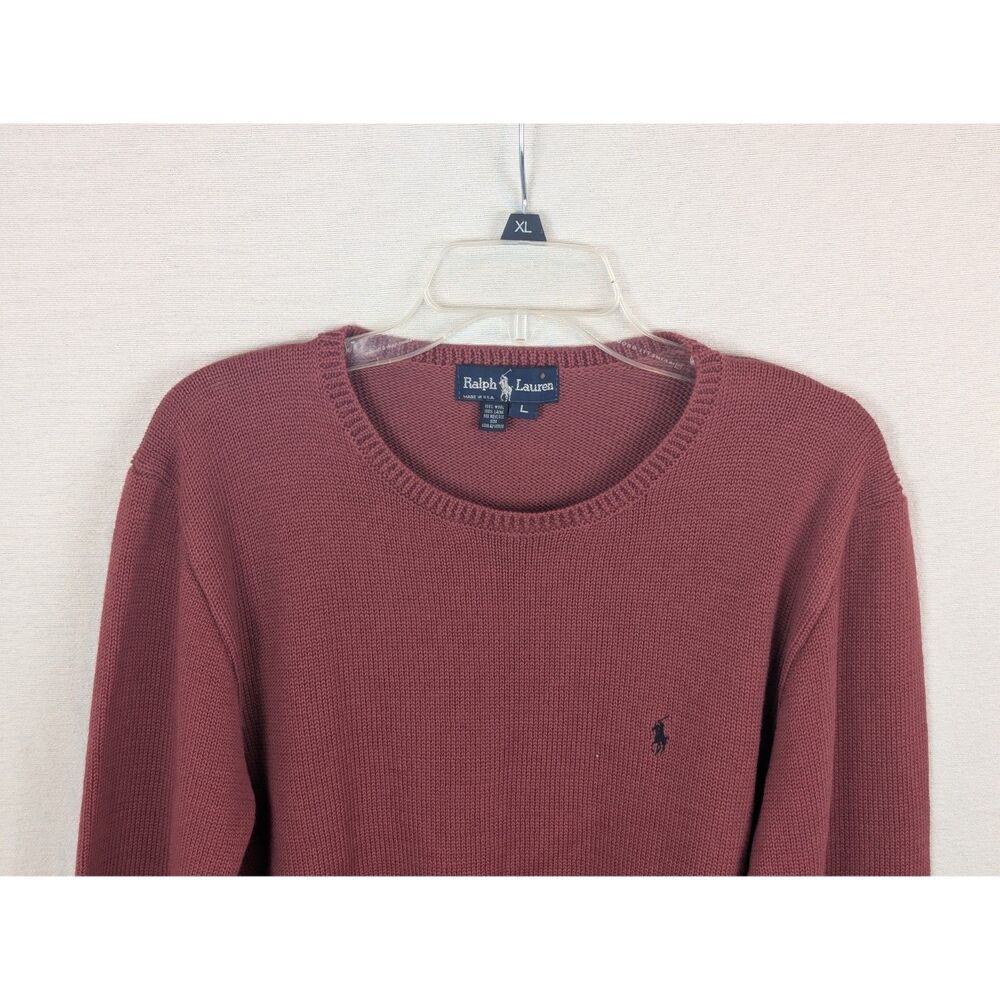Vintage Ralph Lauren Wool Sweater Burgundy Men's Size Large Made in USA - Picture 2 of 8